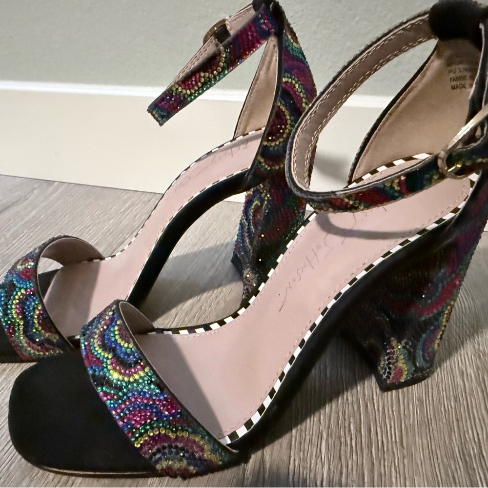Betsey Johnson Multicolor Beaded Ankle Strap Block Heels - Picture 5 of 9